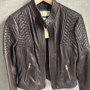 Chocolate Brown lamb leather Michael Kors women jacket size M - new